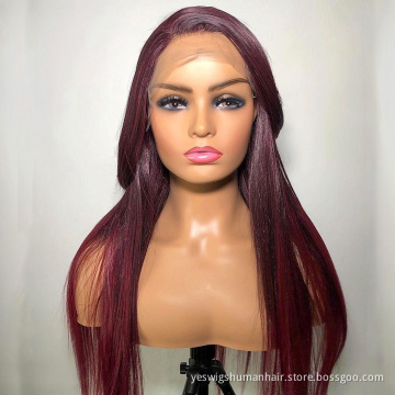 Yeswigs 99J 27# 30# Highlights Colored Silky Straight Wave Human Hair Wig Lace Front Wig Cheap Lace Frontal Wig For Black Women